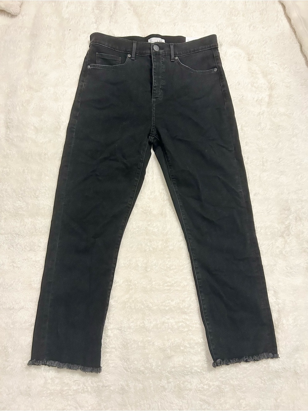 LOFT Black High Waist Straight Crop Raw Hem Jeans Size 29 / 8